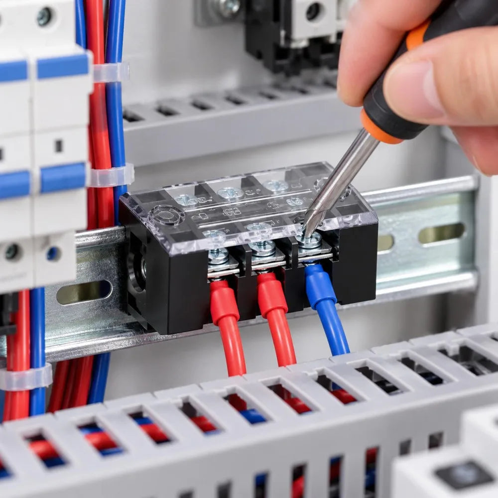 TB1503 Terminal Blocks 600V 15A Dual Row Screw Terminal Block Flame Retardant Fixed Wiring Strip for Industrial Control Cabinets Quake