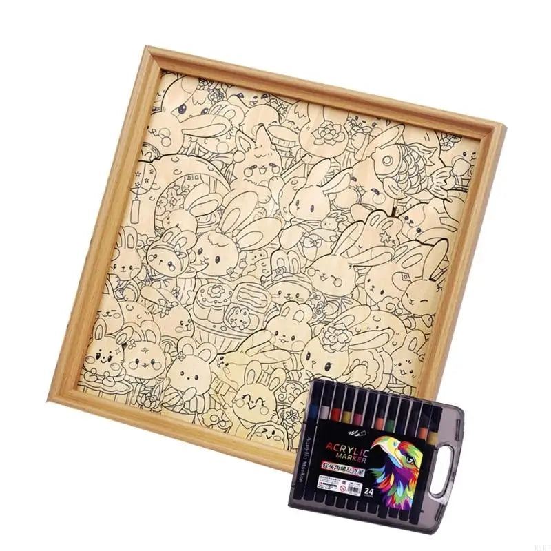 Educational Painting Puzzle Toy Set with Wooden Rabbit Slices For Children Student Art Drawing and Home Decoration K1KF Quake