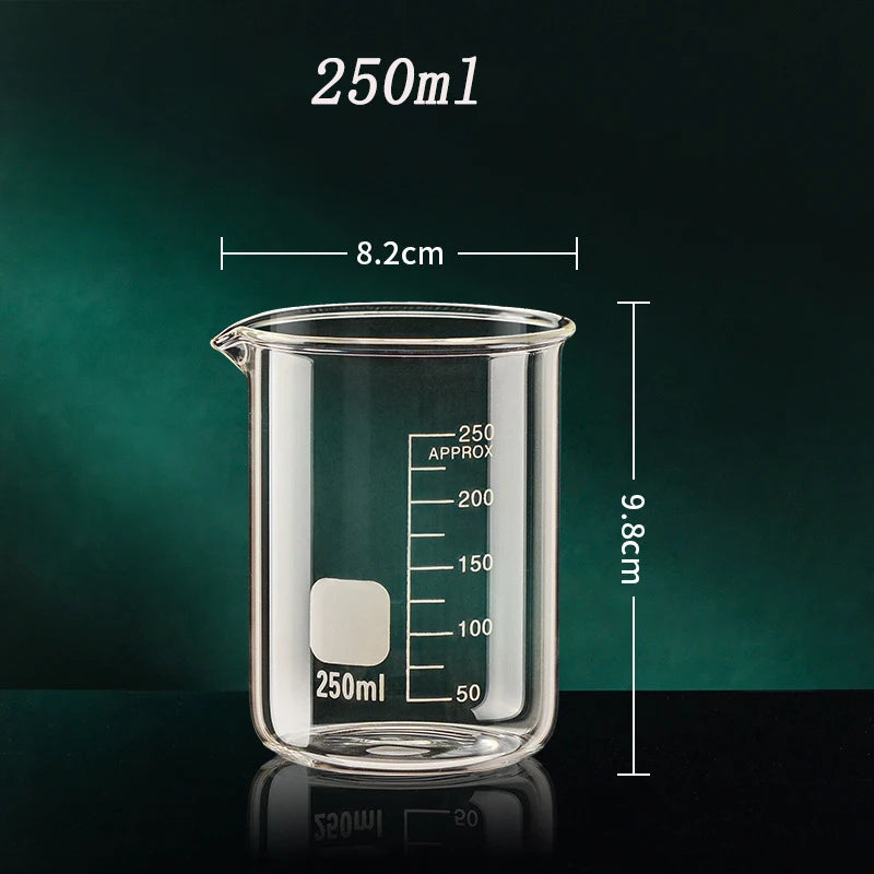 YWDL Heat Resistant Borosilicate Glass Beaker Measuring Cup Thick Glass Measuring Jug for Lab & Kitchen Multiple Capacity Quake 250ml 50-1000ml
