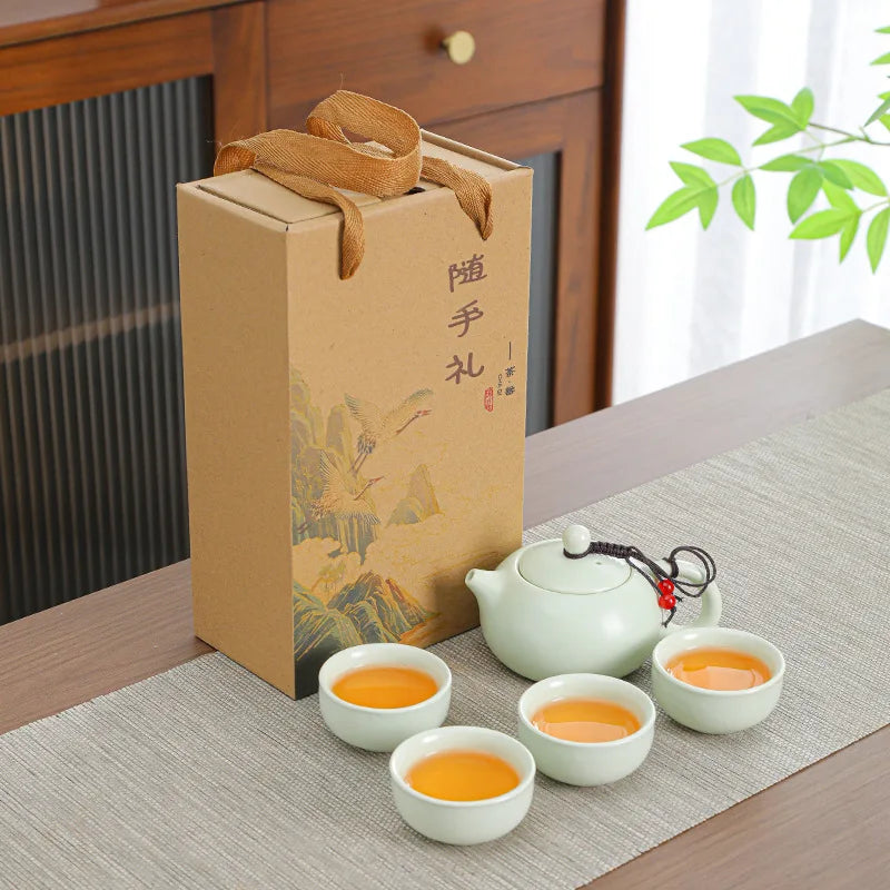 Portable travel Kung Fu tea set, business event companion, Mid-Autumn Festival opening event gift Quake Set of 5 1