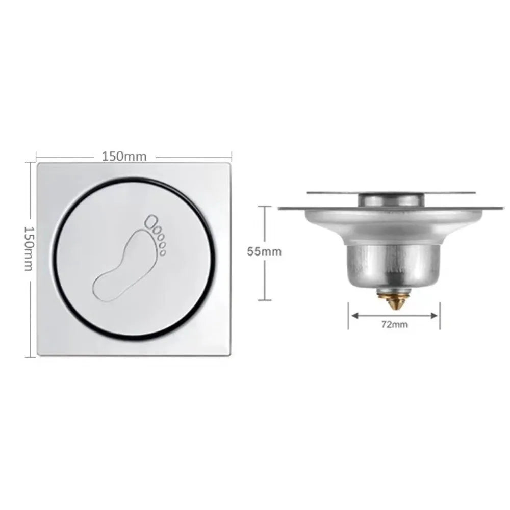 Useful Metal Press-Type Floor Drain Pedal Type Pop Up Bounce Sewer Floor Strainer Removable Square Drain Filter Quake