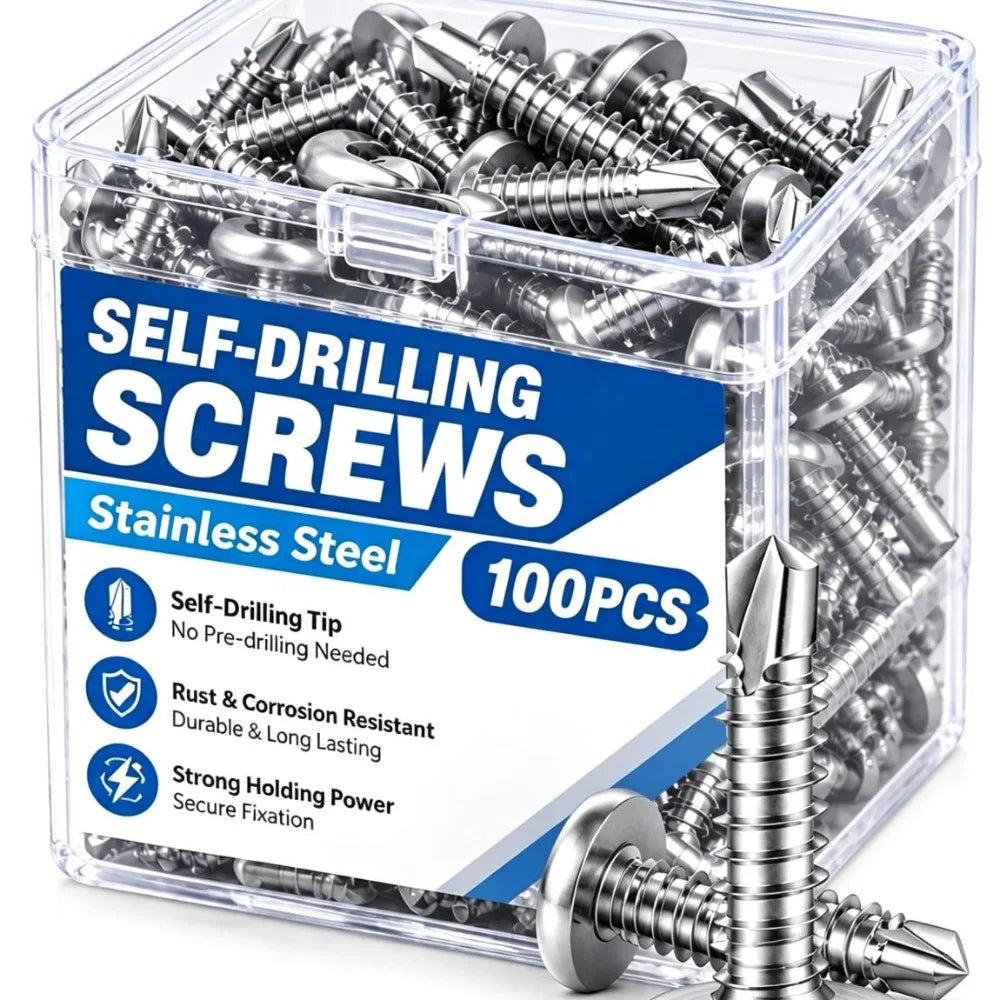 100/20PC Flat Head Self-tapping Drilling Screw 13/19/25mm Stainless Steel Rust-proof Screw for Metal Wood High-Strength Fastener Quake
