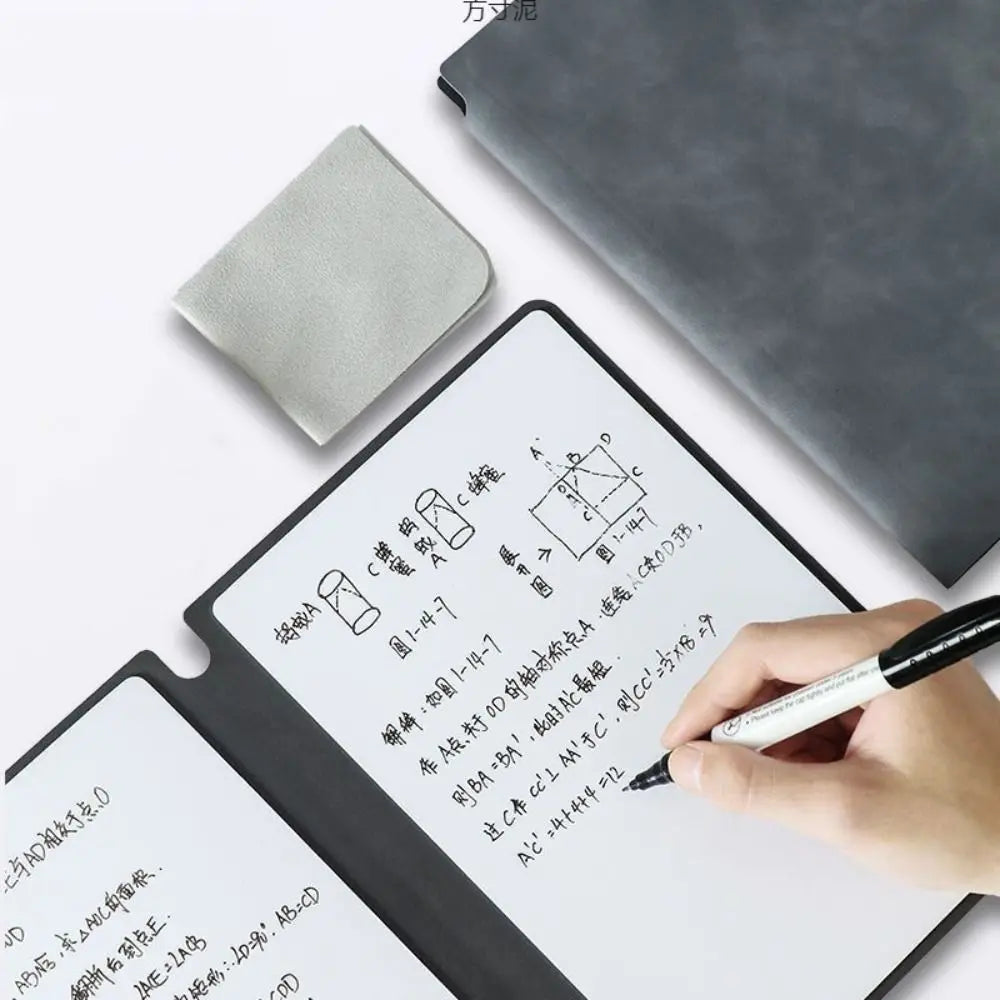 Reusable A4 Whiteboard Notebook With Whiteboard Pen Leather Erasable Whiteboard Draft With Erasing Cloth Stationery Quake