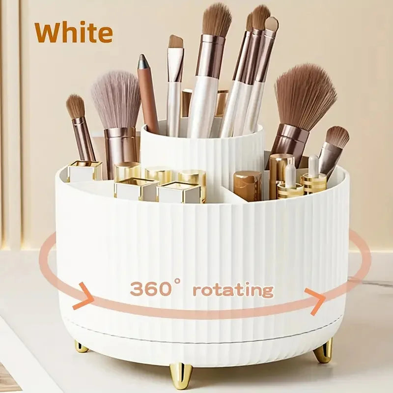 360° Rotate Makeup Brush Holder Organizer, Makeup Organizers Countertop, Makeup Organization and Skincare Storage for Vanity Quake WA-360WH