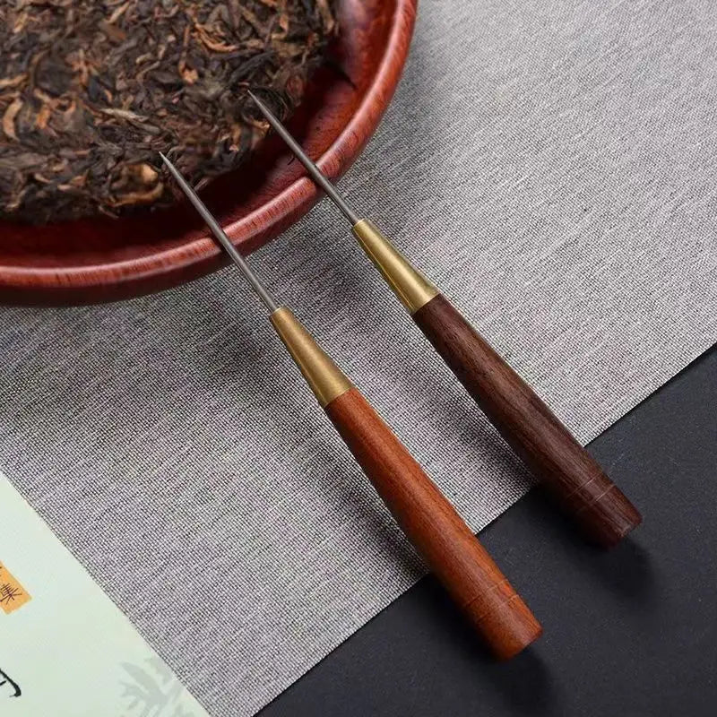 Sandalwood single handle pointed tea needle tea knife long taper Pu'er tea knife tea needle DIY long handle Pu'er tea tea set Quake Random color