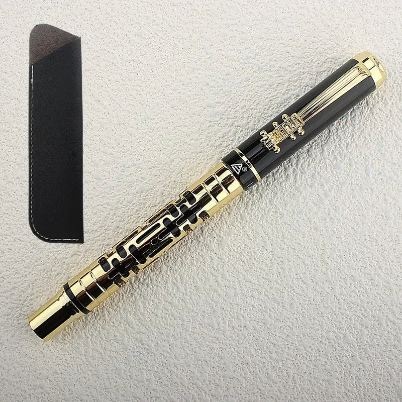 Luxury Hollow Out Metal Fountain Pen Iridium EF/F/M/ Nibs Business Writing Gift Pens School Office Supplies Stationary Quake 3095-4 Bent (Curved) 1.0mm