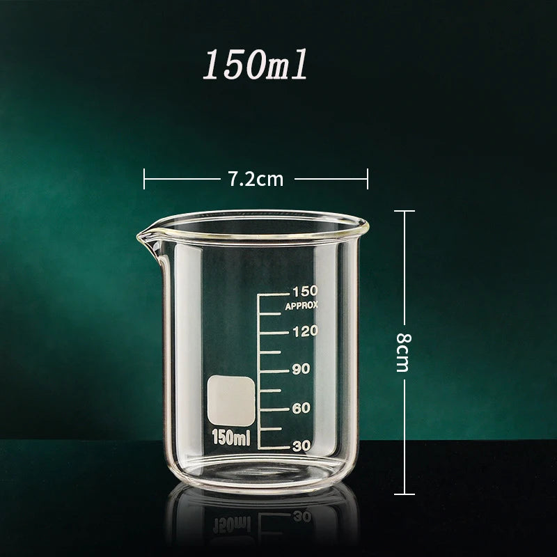 YWDL Heat Resistant Borosilicate Glass Beaker Measuring Cup Thick Glass Measuring Jug for Lab & Kitchen Multiple Capacity Quake 150ml 50-1000ml