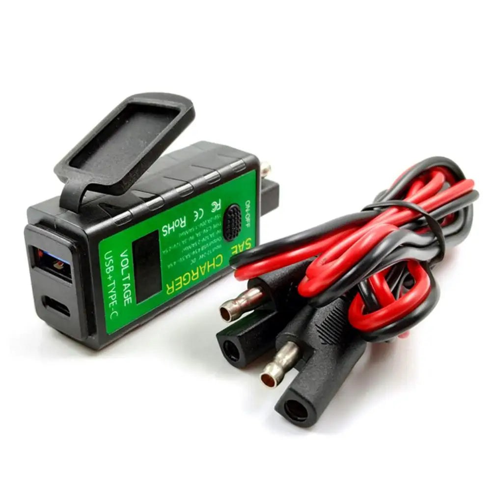 M.2 3.1A/4.8A SAE to USB Type-C Motorcycle Voltmeter ON/Off Switch Fast Charger Quake