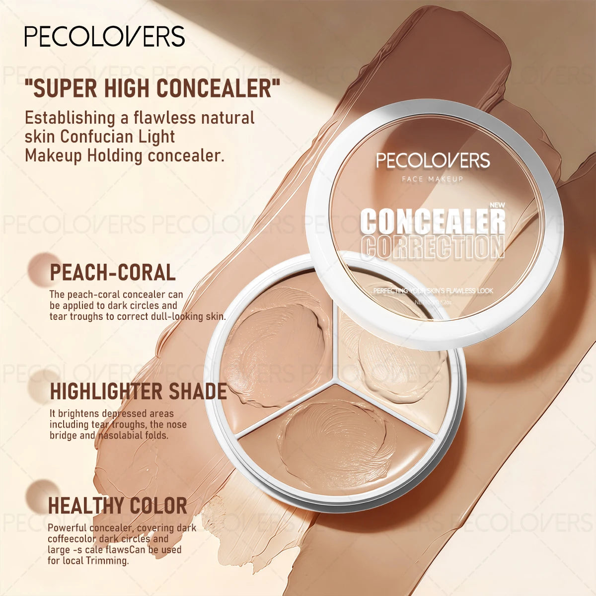 Three-color Facial Concealer, Covering Facial Blemishes and Spots, Waterproof, Long-lasting and Natural, Facial Cosmetics Quake