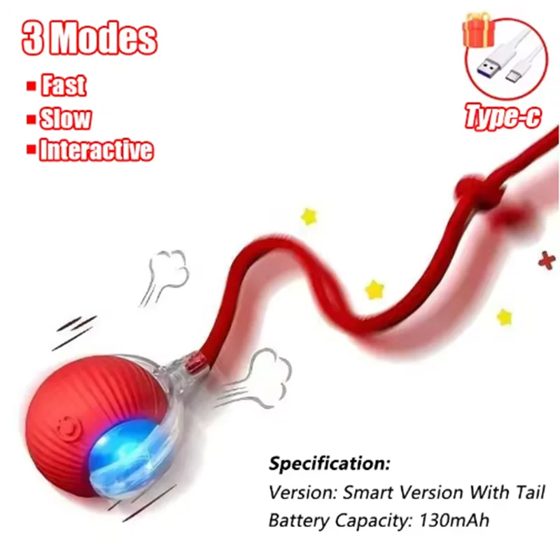 Intelligent Interactive Cat Ball Long-lasting and Durable Easy To Clean Intelligent Obstacle Avoidance Pet Dog Toys Quake Red