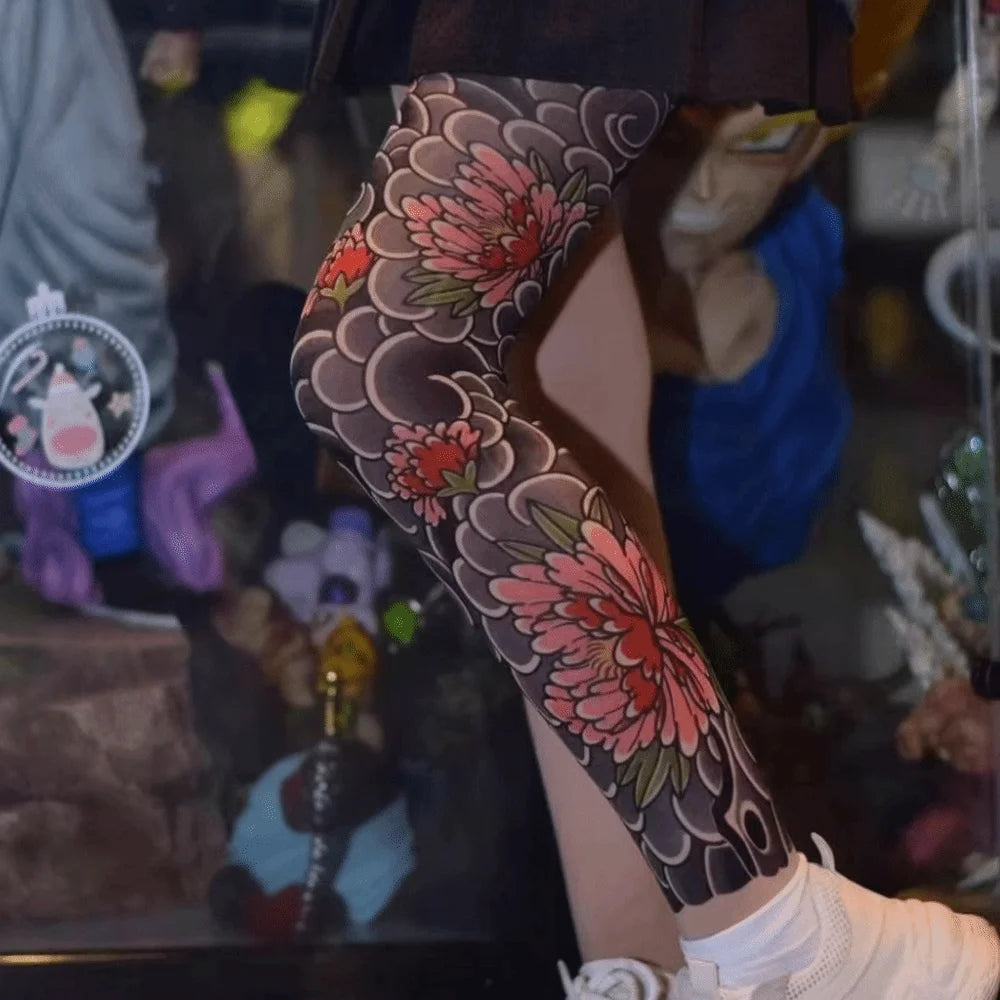 Full Leg Fake Tattoo Socks Printed Tights Cycling Fishing Elastic Socks Sun-proof Cool Personalized Driving Sexy Stockings Quake