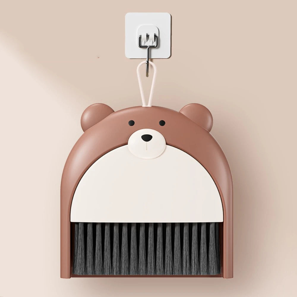 Small Broom Dustpan Set Cartoon Teddy Bear Household Desktop Garbage Shovel Small Dustpan Mini Foldable Quake brown