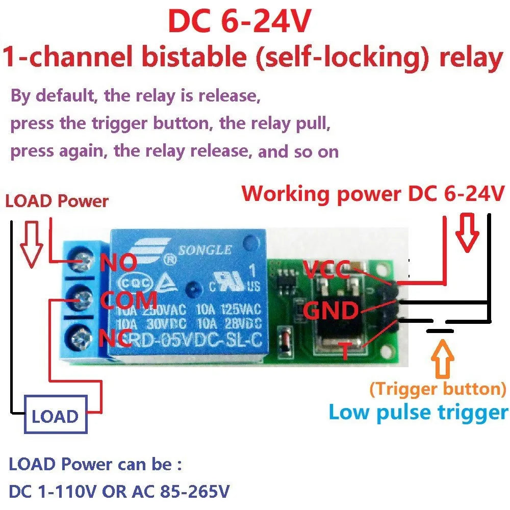 DC 6-24V Flip-Flop Latch Relay Module 1 Way Bistable Self-locking Relay Switch For Smart Home LED Car Low Pulse Trigger Board Quake
