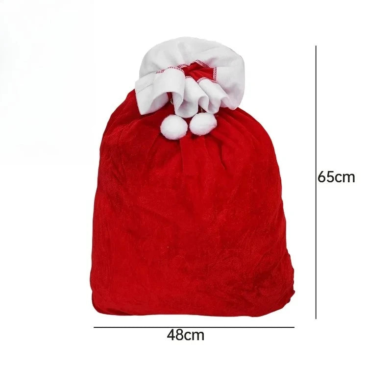 Extra Large Santa Claus Gift Bag with Drawstring Large Capacity Red Velvet Bags for Xmas Present Storage Christmas Decoration Quake 65x48cm as show