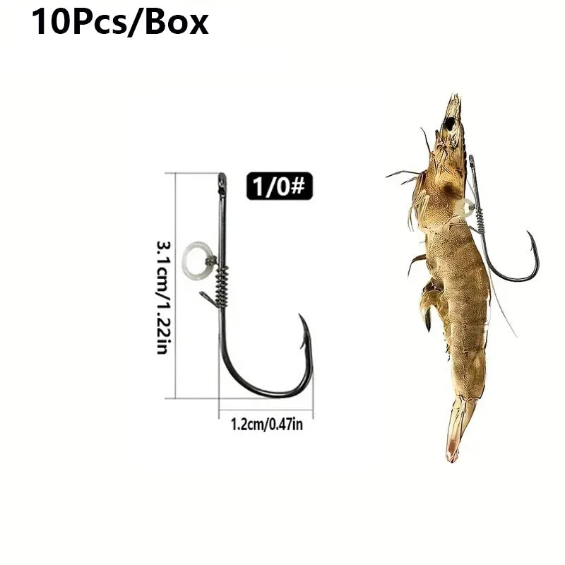 5pcs-10pcs /box Hanging Live Shrimp Back Hook, Shrimp Back Hook with Spring, Hanging Shrimp Fish Hook, Live Shrimp Fixed Hook Quake 10pcs1gang0