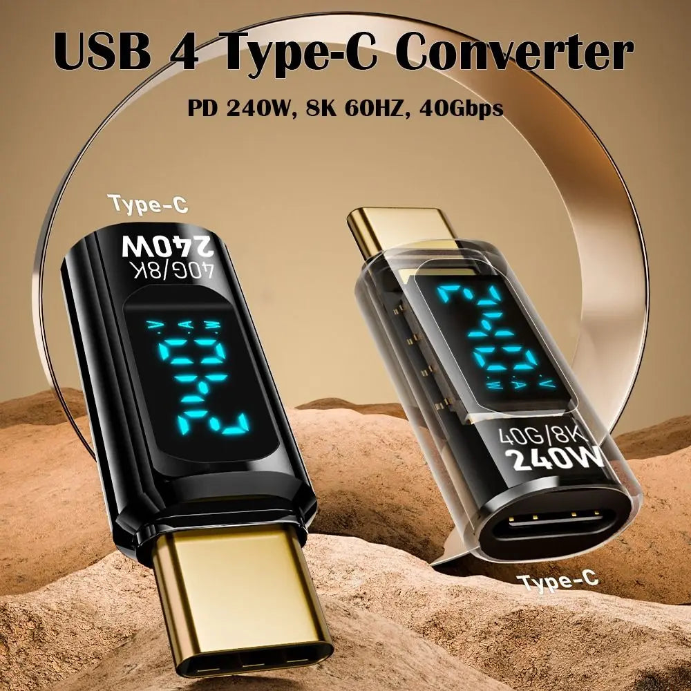 1 PCS Digital LED Display USB 4 Type-C Adapter 8K 60HZ 40Gbps OTG Converter PD 240W Data Transmission USB C Extension Quake