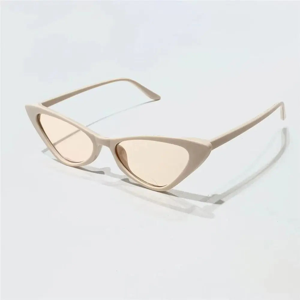 Vintage Small Frame Cat Eye Sunglasses UV400 Protection Trendy Retro Shades Streetwear Accessories for Women Quake Beige