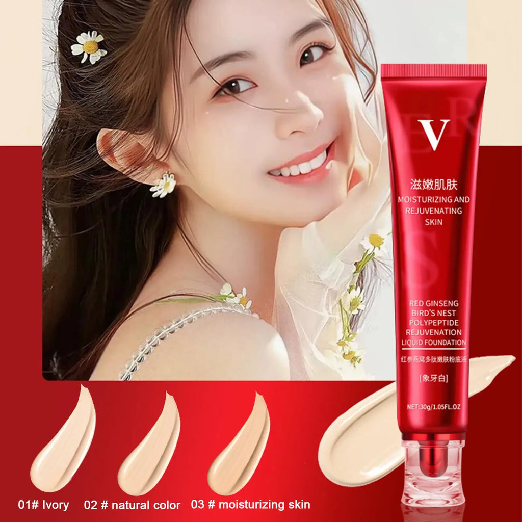 FV Red Upgrade Foundation Oil-control Waterproof Hydrating Makeup Base Cream Precious Luxury Herbal Extracts Concealer Quake