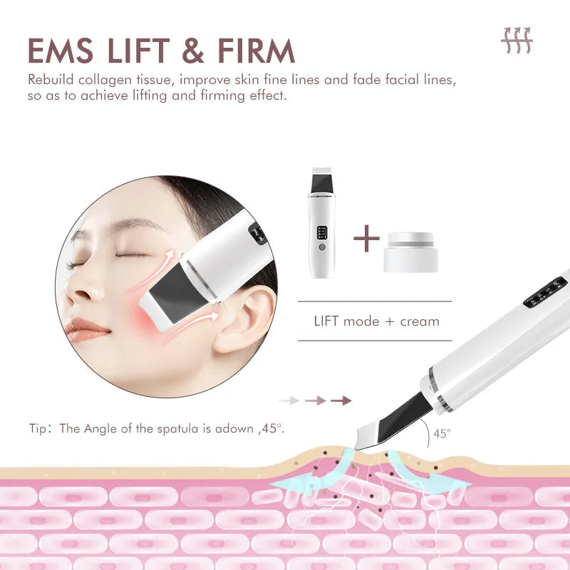 Electric Ultrasonic Skin Scrubber Vibration Face Spatula Peeling Blackhead Remover Facial Lifting Cleansing Ultrasonic Skin Care Quake