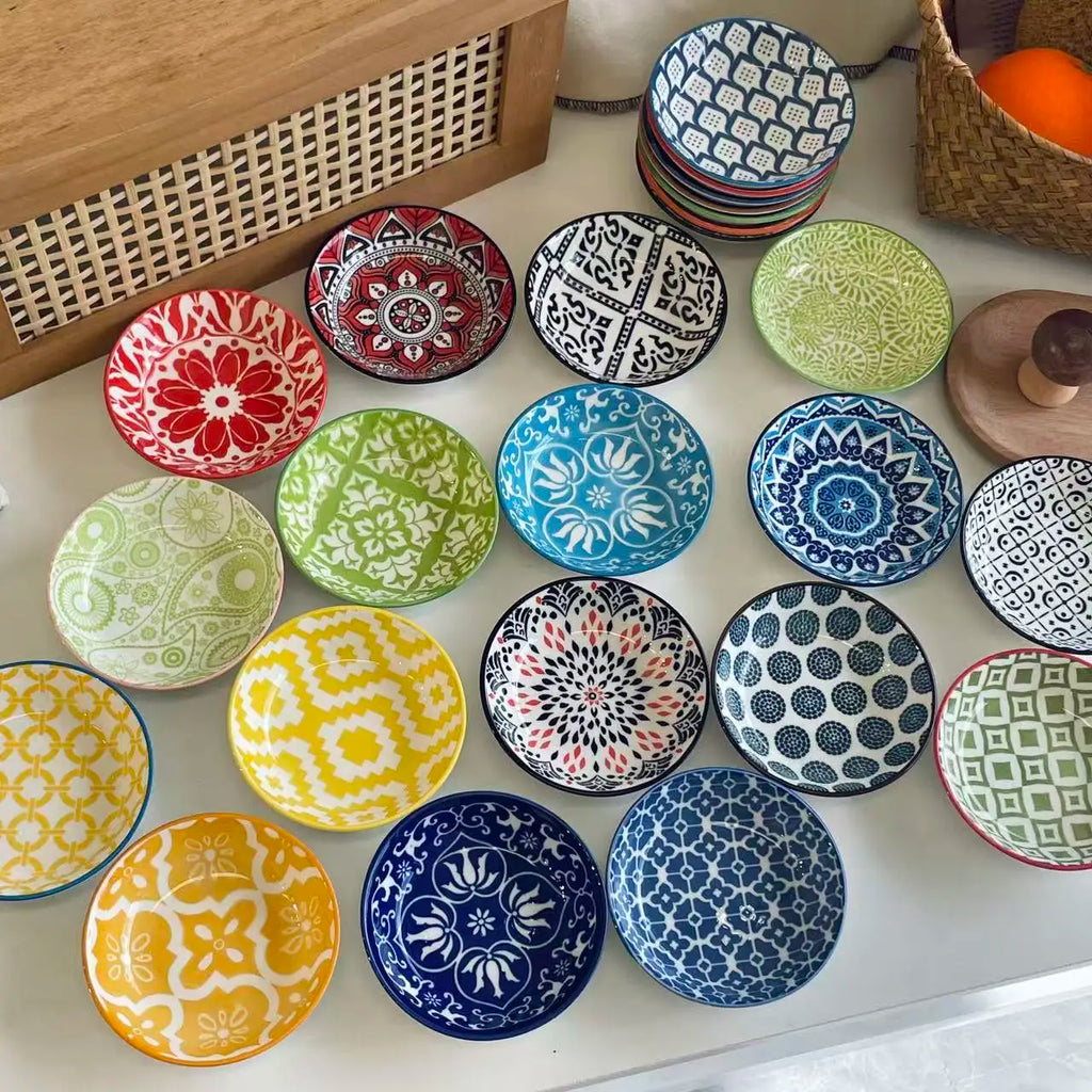 4/8/12 Bohemian-Style Ceramic Small Seasoning Plate, Soy Sauce Sauces, Randomly Dispatched with Patterns and Designs Quake