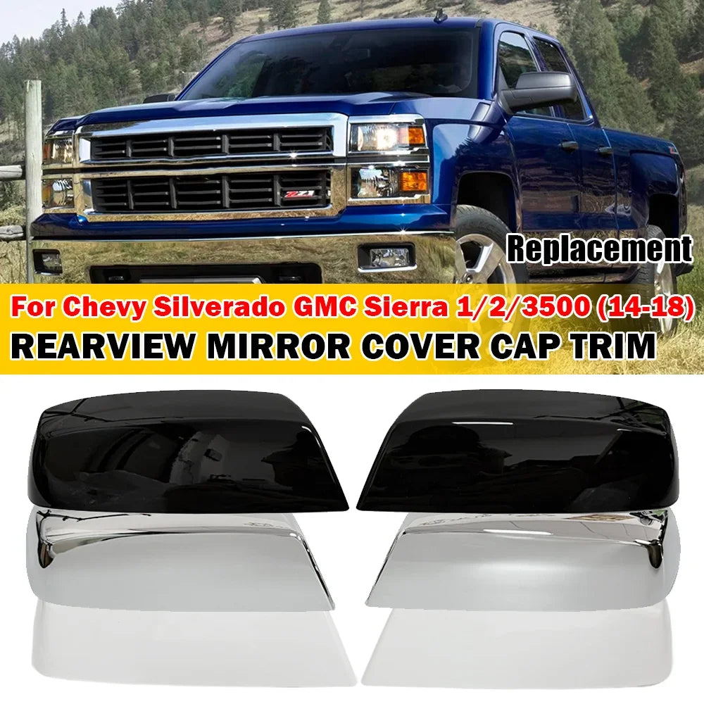 For Chevrolet Silverado GMC Sierra 1500 2500 3500 2014-2018 2x Car Replacement Rearview Side Mirror Cover Wing Cap Case Trim Quake