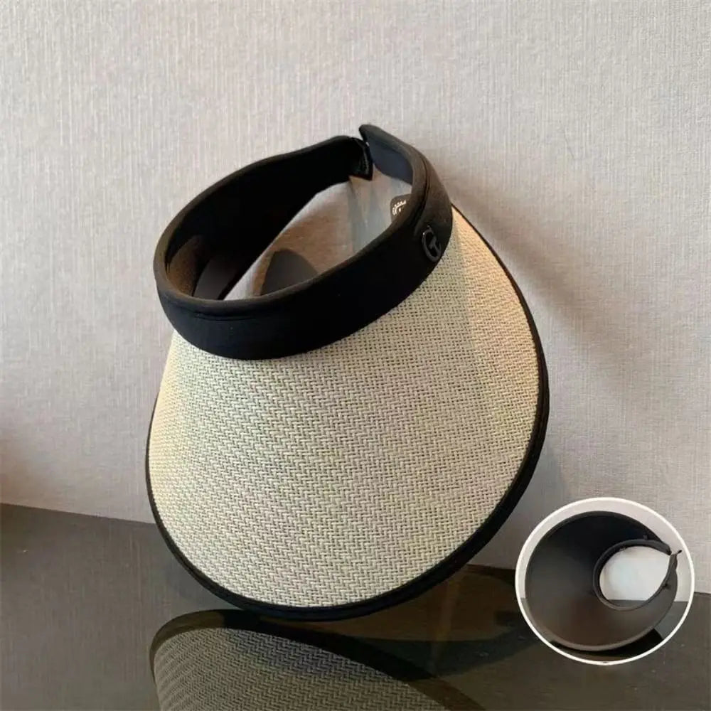 Sweet Visors Straw Hat Sun Protection UV Protection Beach Hat Large Eaves Empty Top Hat Quake B