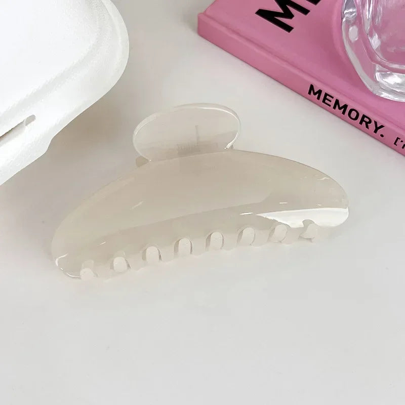 French Solid Color Semi-circular Shark Clip Women Girls Temperament Acrylic Hair Claw Clamp Pink Ponytail Holder Hair Style Clip Quake Translucent