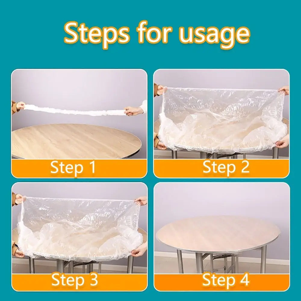 10Pcs Thickened PE Disposable Tablecloth Elastic Mouth Round Square Table Cover Greaseproof Kitchen Accessory Quake