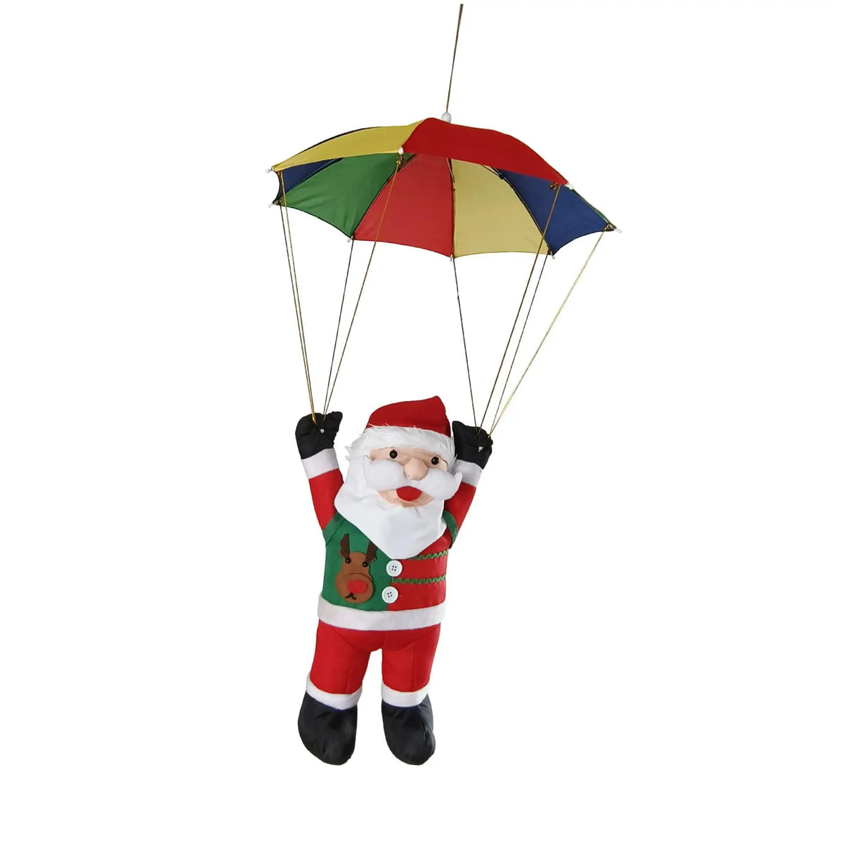Parachute Santa Claus Hanging Decoration 52cm Umbrella for Fence, Porch Xmas Toys Gift Versatile 43.3inch Long Quake