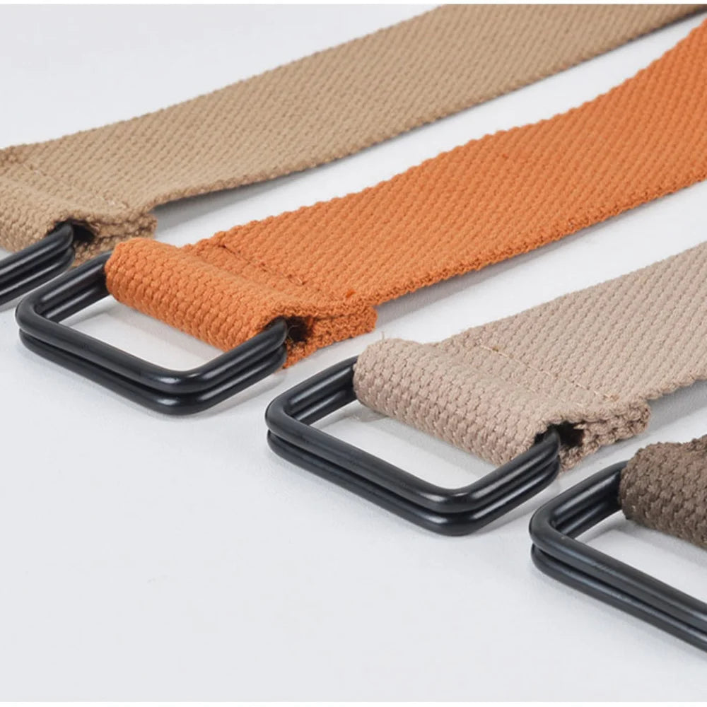 Fashion Free Punch Canvas Belt Double Ring Buckle Cotton Canvas Buckle Belt Cloth Fabric Best Canvas Belts Men's Quake