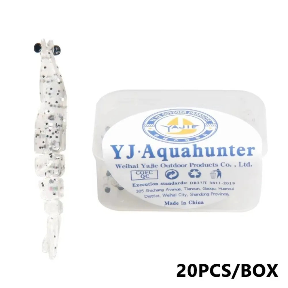 20pcs/box 4cm Length Luminous Shrimp Swimbaits 0.45g Weight Luminous Design Carp Fishing Baits Soft Silicone Glowing Effect Quake 03