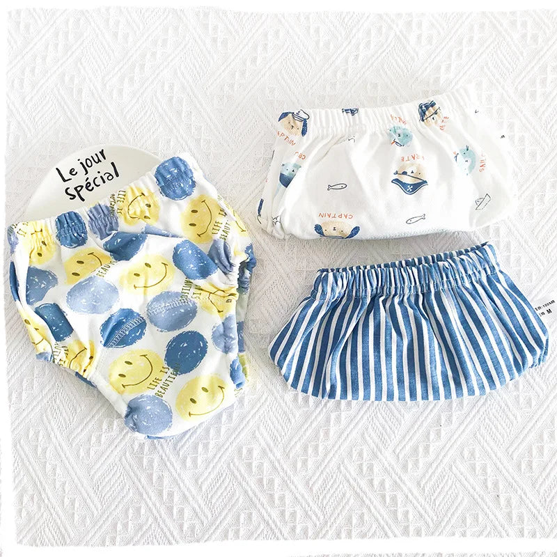 8-18KG Nappy 3 Pieces/lot Baby Training Pants 6 Layers Bebe Cloth Diaper Reusable Washable Cotton Elastic Waist Cloth Diapers Quake B106 003 L(9-18KG)