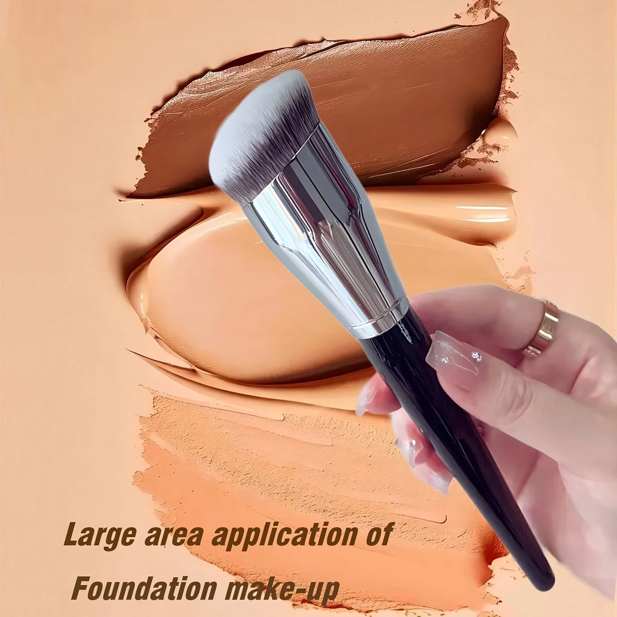 Profession Foundation Brush, Round Oblique Head, Soft Bristles Kabuki Brush for Contouring, Dense Bristles Quake