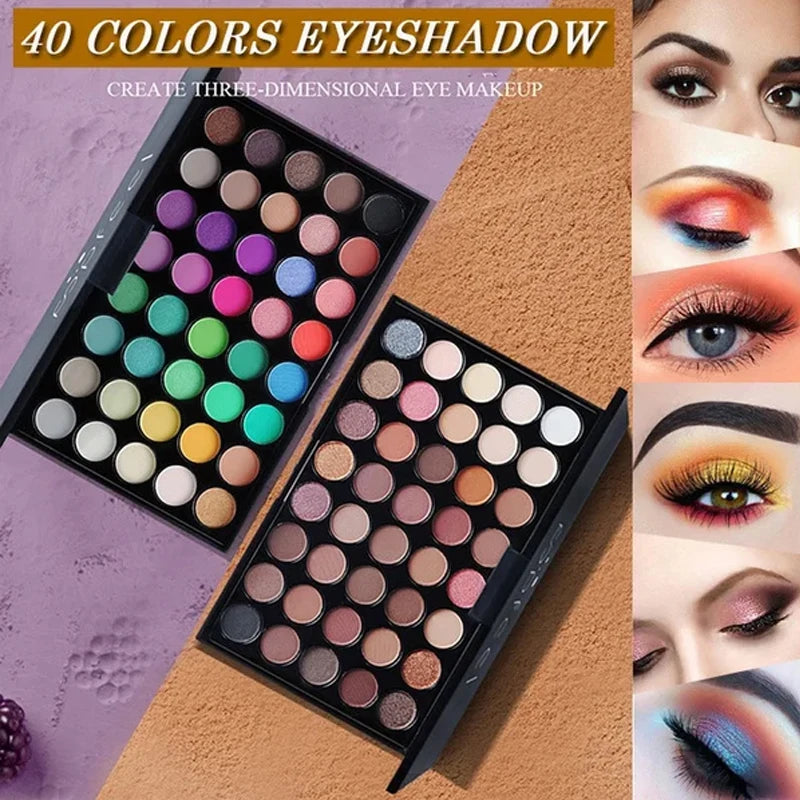 40 Colors Glitter Eyeshadow Palette Matte Waterproof Long Lasting Pressed Pearlescent Powder Cosmetics Fashion Women MakeUp Quake