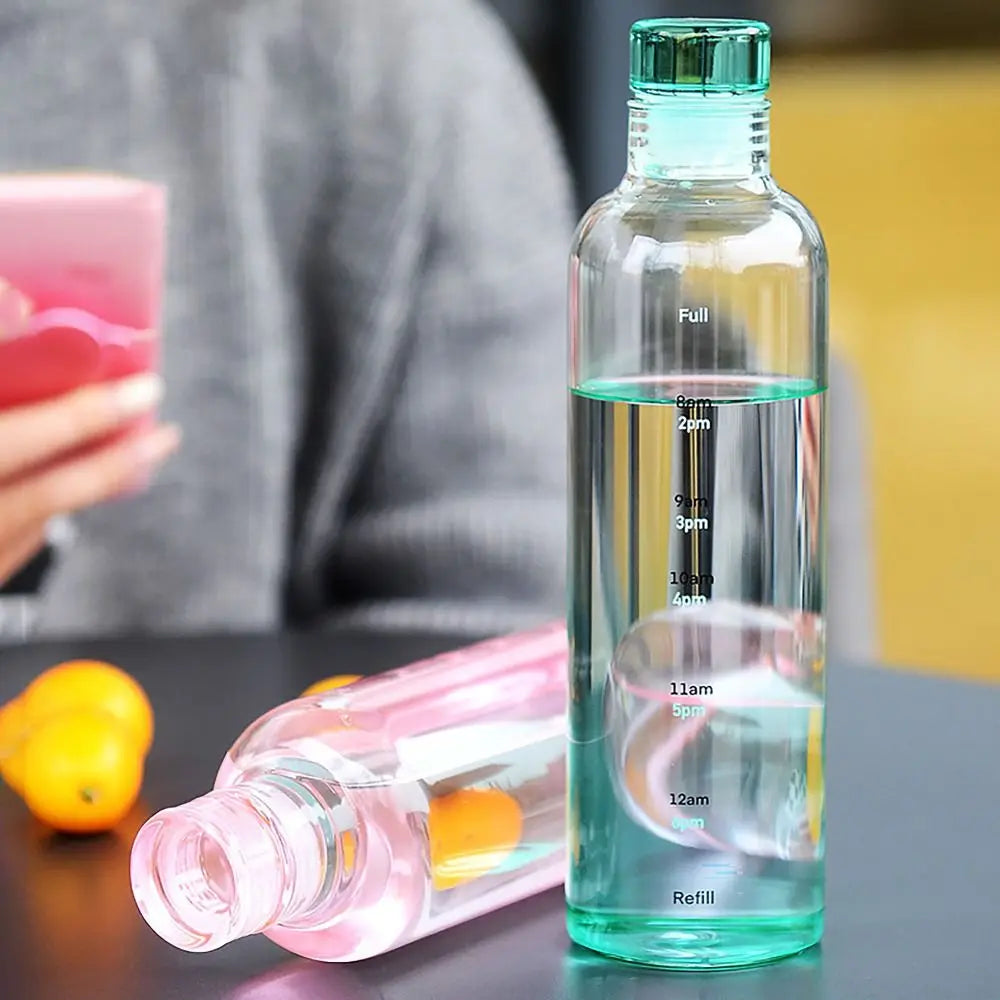 INS Style 500/750ML Water Bottle Leakproof Timescale Juice Bottle Transparent Drinking Cup for Outdoor Sports Quake