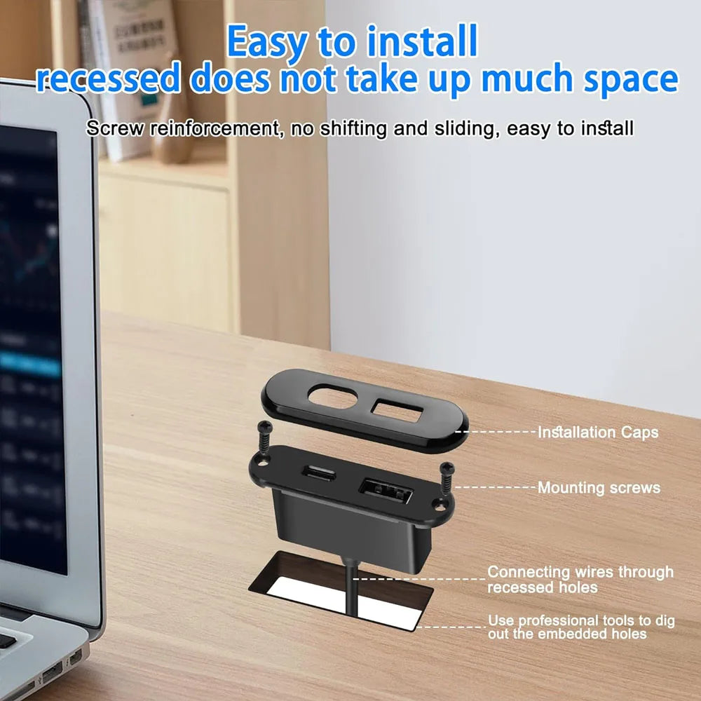 1/2pcs Embedded Desktop Socket USB TYPE-C Charger Furniture Sofa Socket Multifunctional Concealed Fast Charging Cable Connector Quake