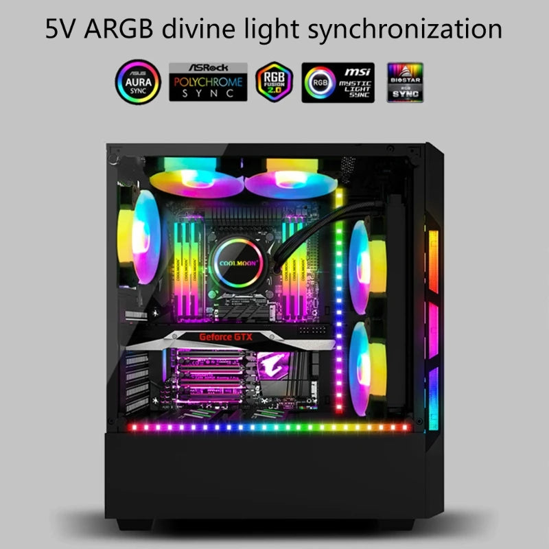 Coolmoon PC RGB LED Strip Light for Motherboard with 4 Pin RGB /5V ARGB Header Computer Case DIY Lighting 1.3ft K1KF Quake