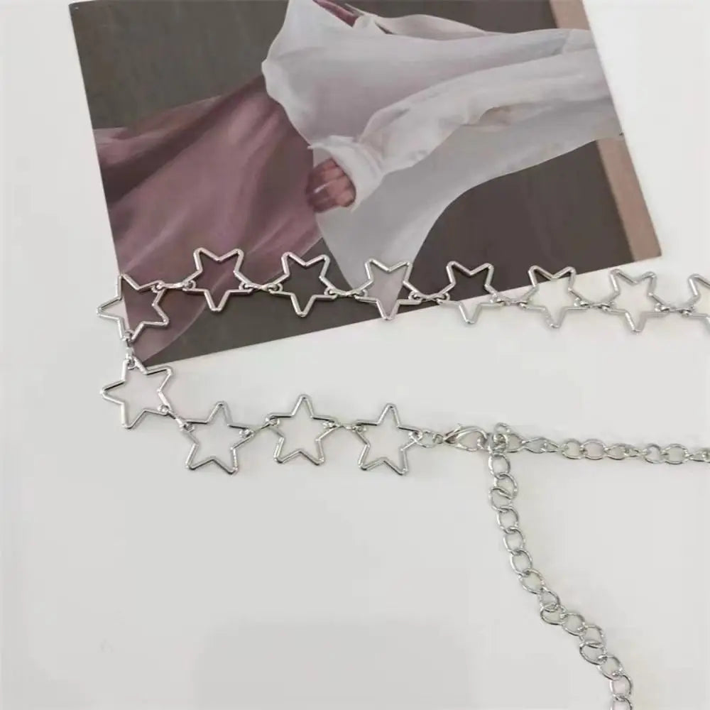 Punk Style Metal Waist Belts Retro Decorative Hollow Out Stars Dress Waist Chain Clothing Accessories Chain Belt Quake 01