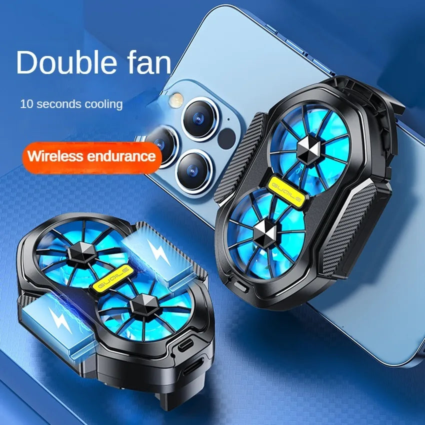 New rechargeable mobile radiator Big Wind dual fan Mobile Game Cooling Mobile fan Mini back clip radiator Quake