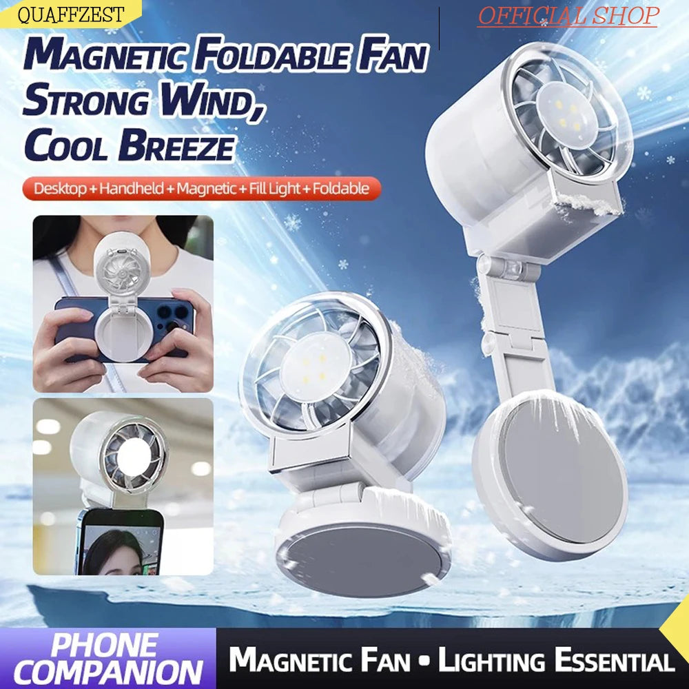 Magnetic Folding Small Fan Powerful Cold Air For Rapid Cooling With Soft Fill Light Suitable For Live Selfies And Summer Travel Quake