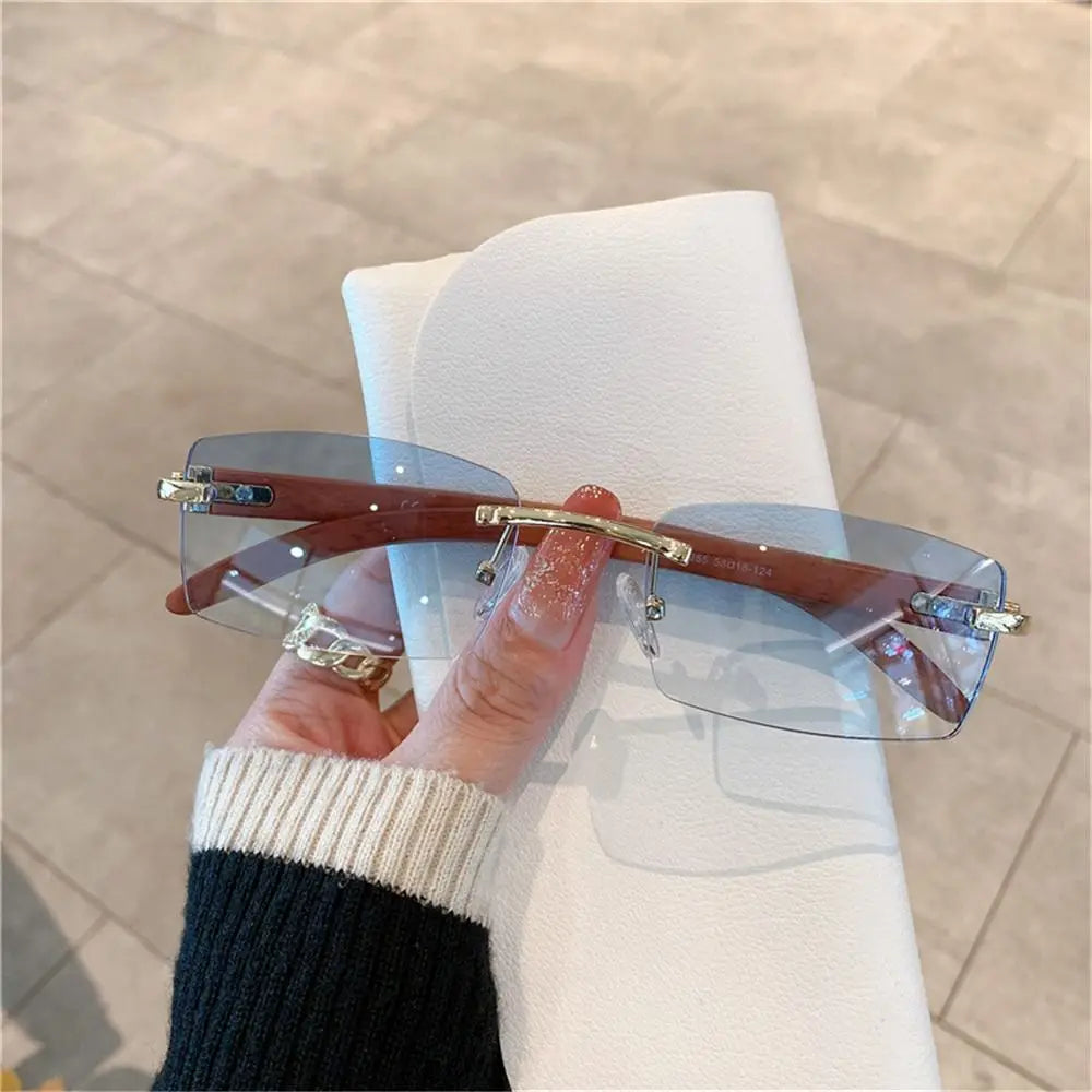 Trendy Punk Sunglasses Rimless Rectangle Sun Glasses for Women Men UV400 Driving Shades Fashion Frameless Gradient Eyewear Quake