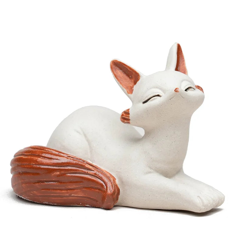 Yixing Original Mineral Purple Clay Tea Pet Fox Small Ornament Nine-Tailed Fox Sculpture Tea Table Creative Tea Plaything Can Be Quake Lying Down