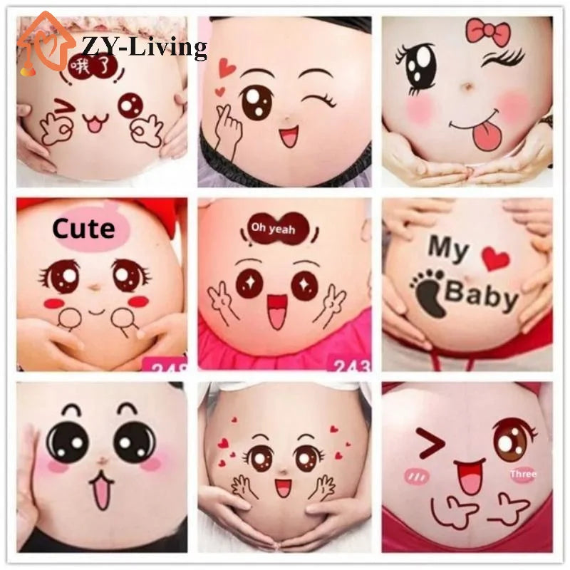9Pcs Pregnancy Belly Stickers Photographs Props Funny Facial Expressions Decals Memorable Keepsakes Mum Maternity Accessories Quake