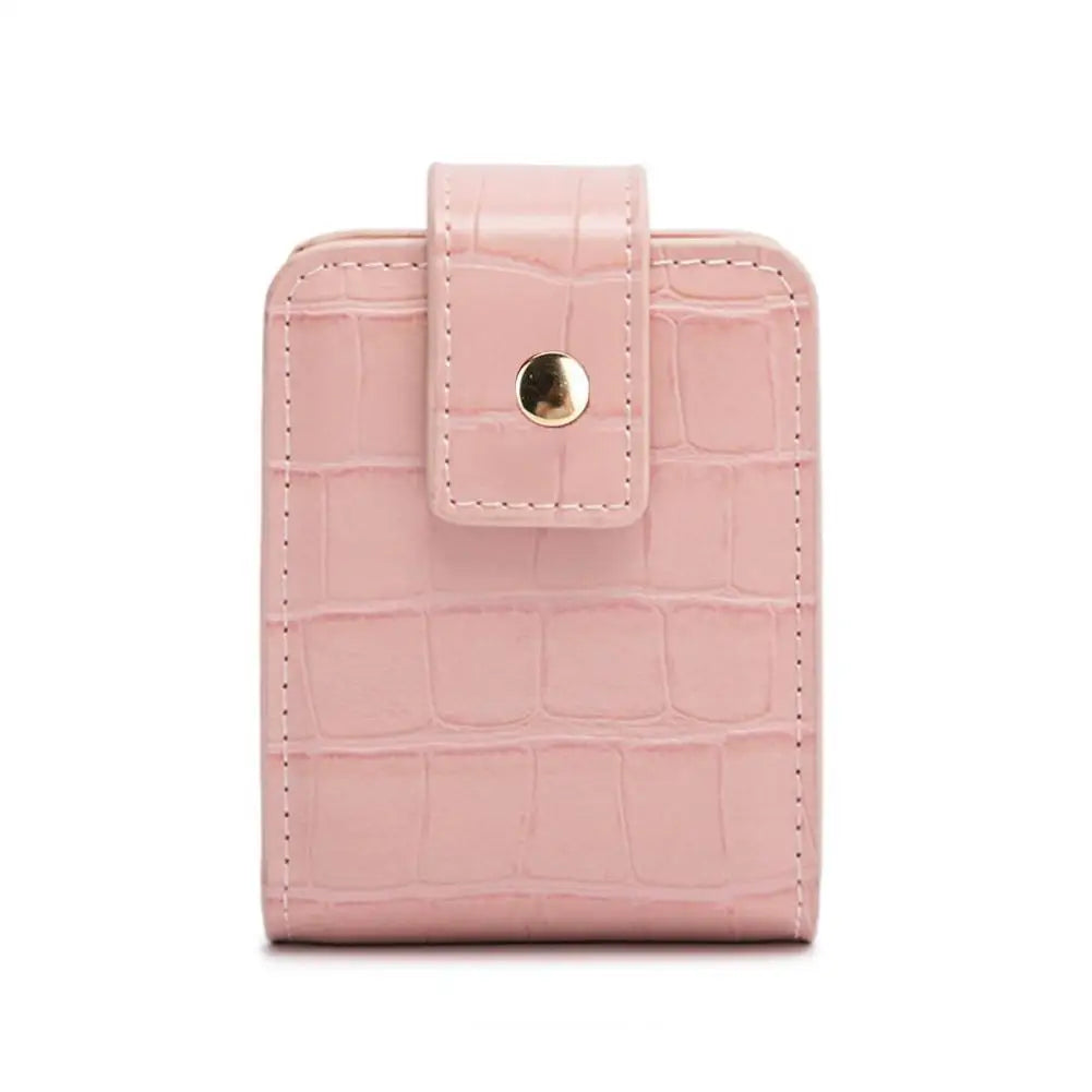 PU Lipstick Case Holder with Mirror Lipstick Holder Makeup Travel Cases Organizer Bag Mini Handheld Lipstick Pouch for Women Quake Pink
