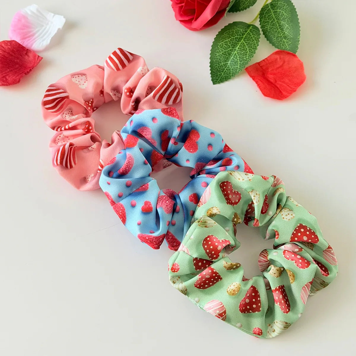 Valentine's Day Scrunchies Elastic Rubber Hairbands Candy Love Printed Fabric Hairbands High Elastic Ponytail Holder Accessories Quake
