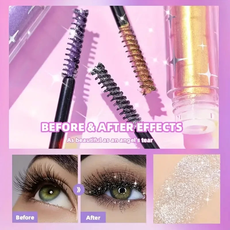 Waterproof Diamond Shine Volume Curl Mascara - Glitter Snow Effect, Smudge-proof Eye Makeup for All Skin Types Women's Cosmetics Quake