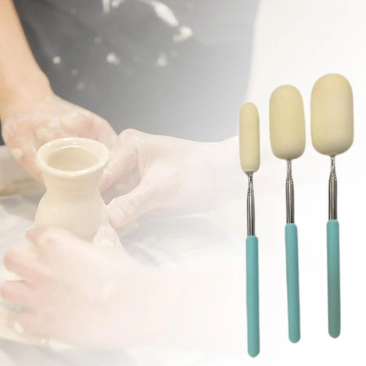 3X TElescopic sponge sticks Tools to shape the ceramic kit of ceramic tool Quake