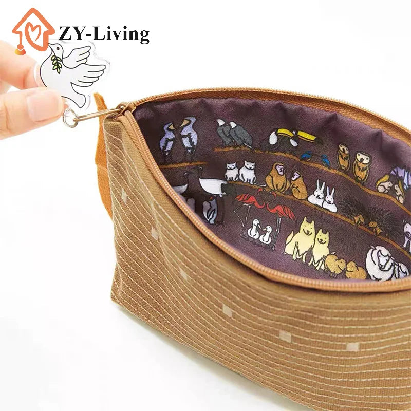 1PCS Canvas Travel Small Cosmetic Bag Women Portable Blue Coin Purse Multifunctional Toiletry Bag 18.5*10*4.5cm Quake