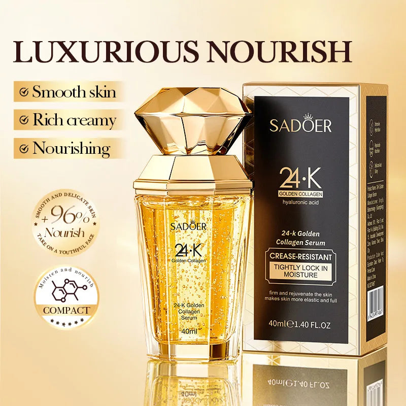 SADOER 24K Golden Collagen Serum for face Moisturizing Anti Wrinkles Hydrating Anti-aging Facial Essence Skin Care Products Quake