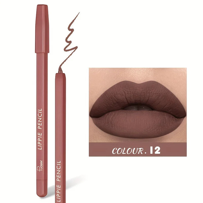1pc Matte Lip Liner Pen, High Pigment & Waterproof, Versatile Mixed Colors, Suitable For All Skin Types Quake 12
